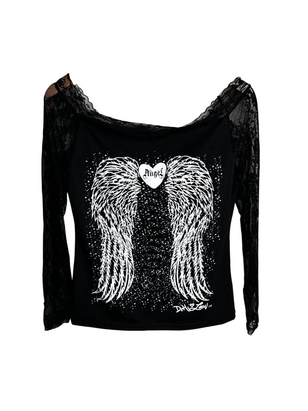 DEMI LOON Black Sheer Lace Sleeves Angel Wings Peekaboo Front Top Baddie S